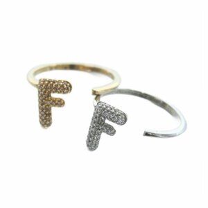 Fendi Ring Logo Rhinestone M Gold Mq Oh